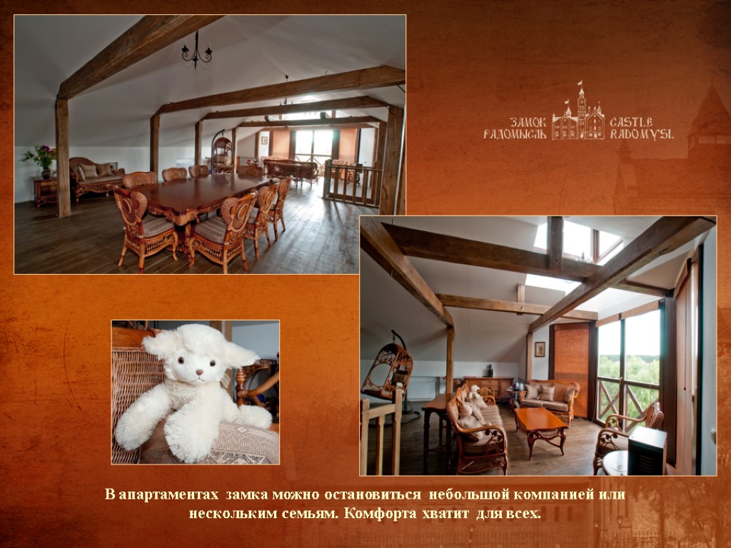 В апартаментах замка можно остановиться небольшой компанией или нескольким семьям. Комфорта хватит для всех. В апартаментах замка можно остановиться небольшой компанией или нескольким семьям. Комфорта хватит для всех.